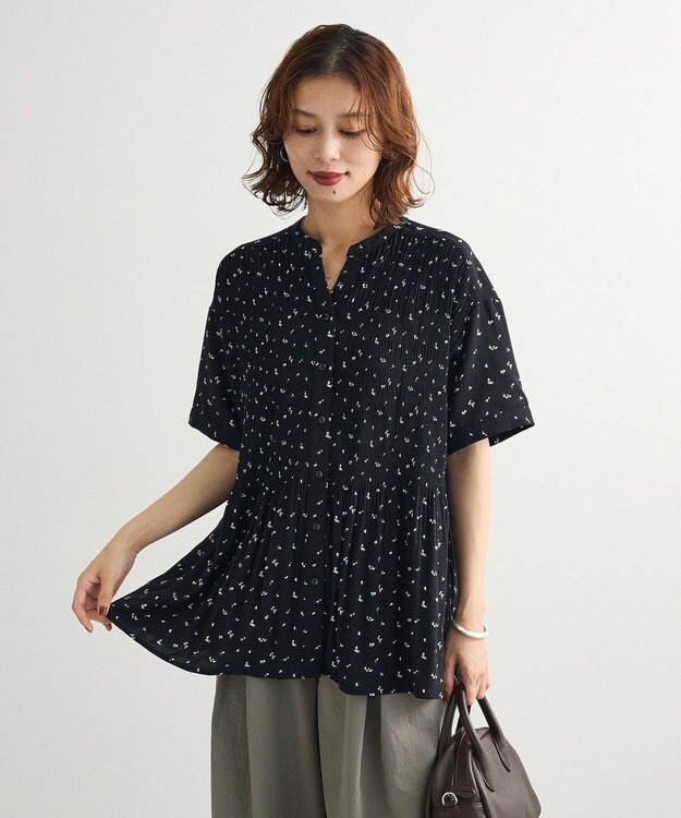 Green Parks マジョリカプリーツスキッパーブラウス Flower