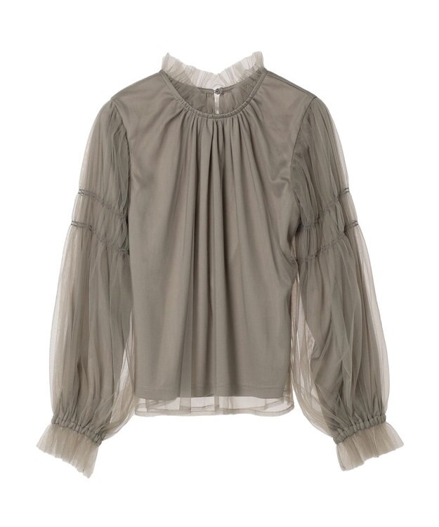 Green Parks ・ＥＬＥＮＣＡＲＥ　ＤＵＥ　チュールハイネックブラウス Gray Beige