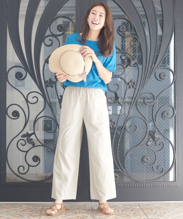 ANY 【ウエストゴム/UVケア/接触冷感】清涼リラックスワイドパンツ サンドベージュ