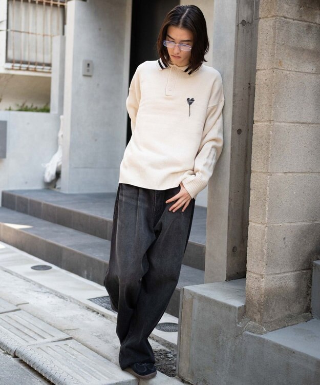 WEGO ラインポロニットプルオーバー ホワイト