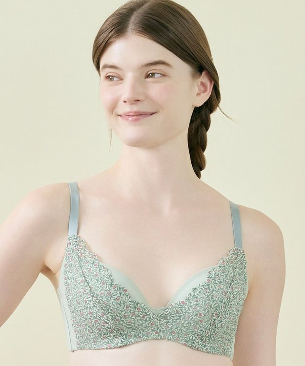 une nana cool MADE WITH LIBERTY FABRIC さあわたし レース 脇高ブラジャー ライトオリーブ