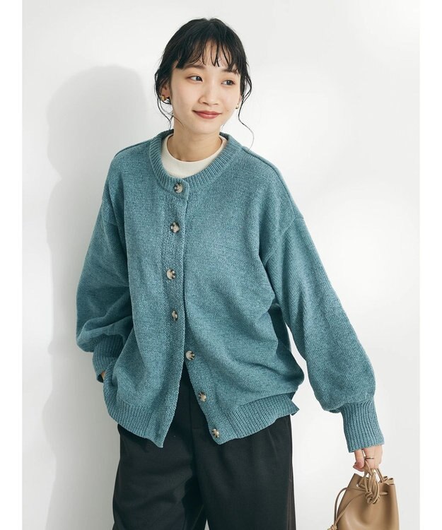 CRAFT STANDARD BOUTIQUE 洗えるコードモールクルーネックカーデイガン Light Green
