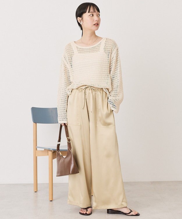AMERICAN HOLIC 【マルチ機能】サテンベイカーパンツ Light Beige