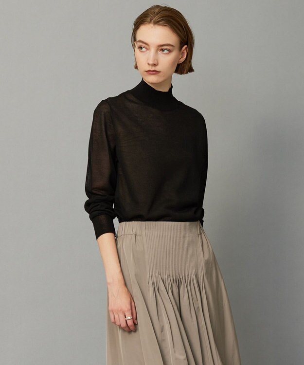 ICB 【洗える】ヴィスコースシアー ハイネックプルオーバー ブラック系