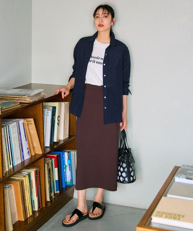 UNFILO スゴ機能美ニット Iラインスカート ブラウン