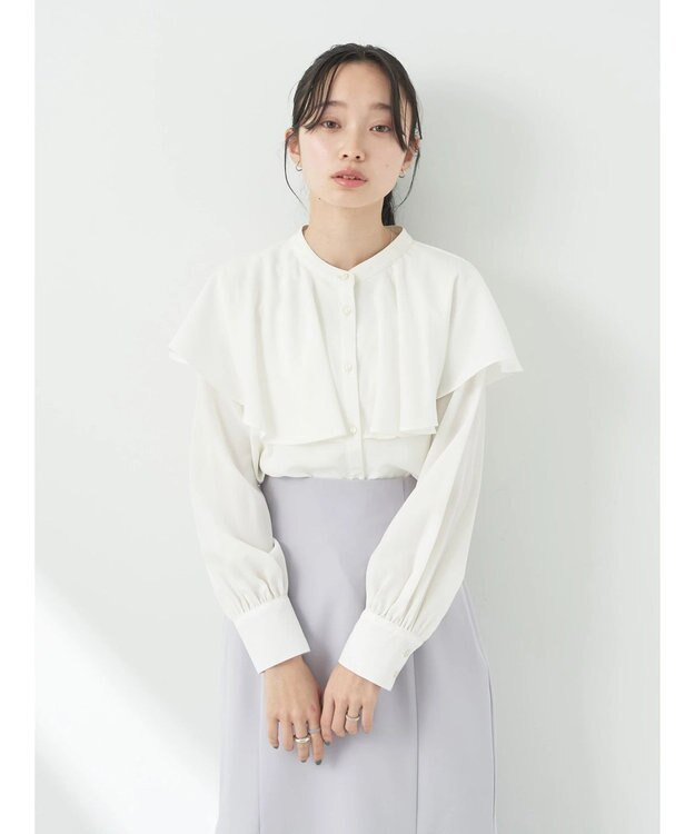 earth music&ecology ケープカラーブラウス Off White