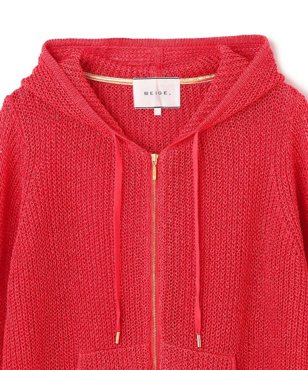 BEIGE， 【洗える】OPTICAL / ペーパーヤーンフーディージップニット Poppy Red