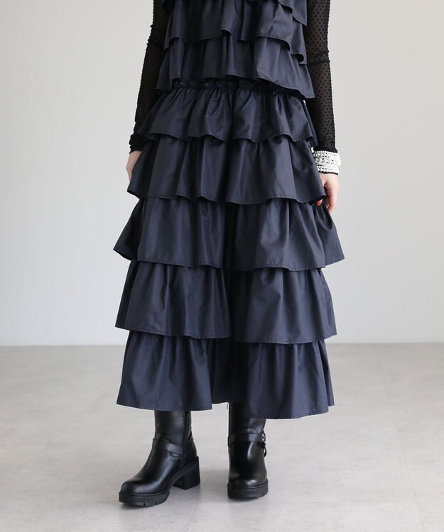 Green Parks ・ＳＵＧＡＲ　ＳＰＯＯＮ　レザーライクティアードスカー Navy