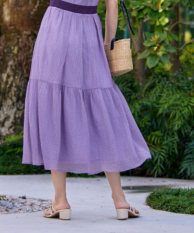 Tiaclasse L 【洗える】シフォンチェック配色フリルワンピース ラベンダー×パープル