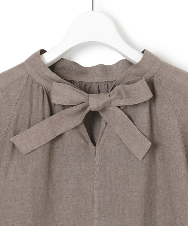 23区 L 【洗える】LIBECO ボウタイ ボリュームスリーブ ブラウス ダークブラウン系