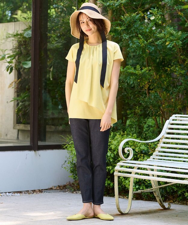 自由区 【洗える・XSサイズあり】ハイツイストポンチフロントタック カットソー イエロー系