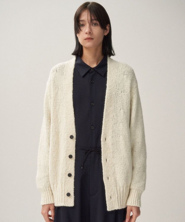 ATON SILK TAM | Vネックカーディガン OFF WHITE