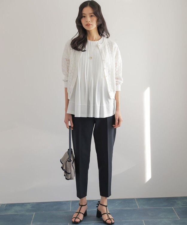 組曲 L 【先行予約・前後着用可】コットンフラワーレーシー カーディガン ホワイト系