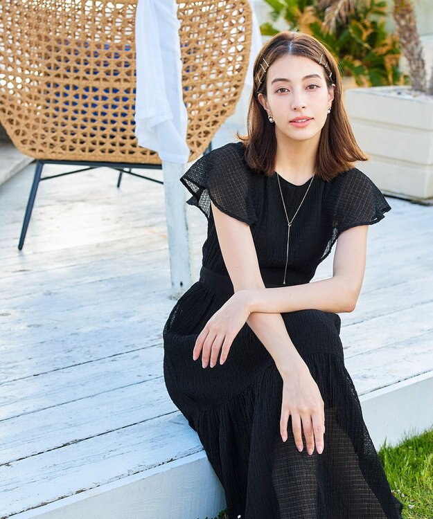 Tiaclasse 【洗える】シフォンチェック配色フリルワンピース ブラック×ブラック