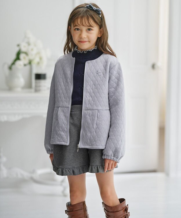 組曲 KIDS 【150-160㎝】ハートキルトジャガード アウター サックスブルー系