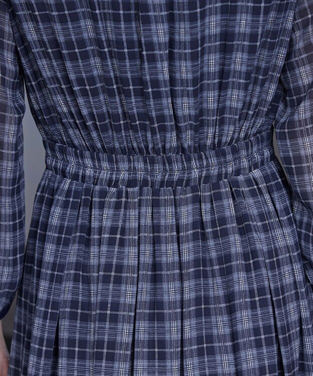 Tiaclasse L シアーチェック配色ワンピース ネイビー