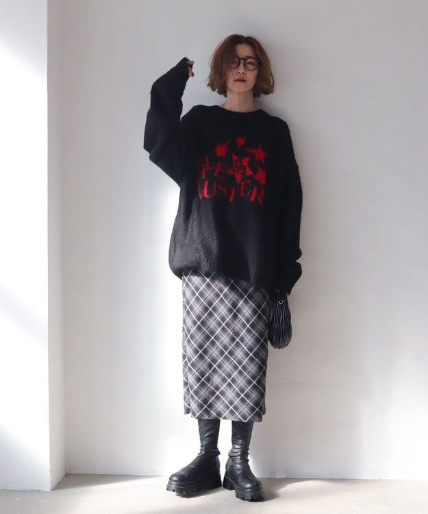 WEGO 【ユニセックス着用ITEM/MLサイズ展開/25年秋冬新作】ファジーグラフィックプルオーバー ブラック