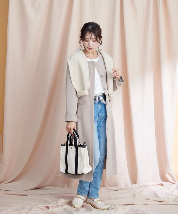 Tiaclasse 【ダブルストレッチ・洗える】ノーカラーAラインコート グレージュ