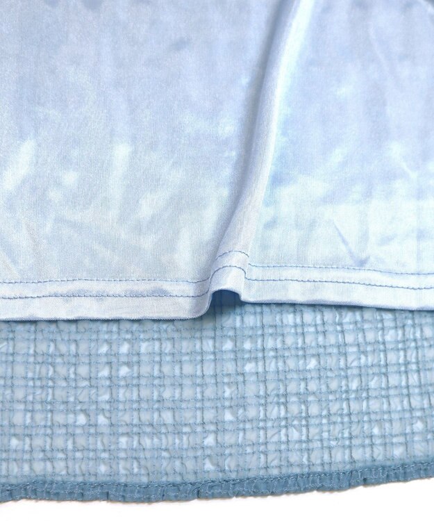 Tiaclasse L 【洗える】シフォンチェック配色フリルワンピース サックス×ブルー