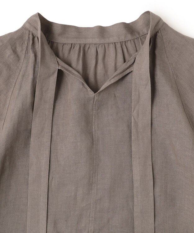 23区 L 【洗える】LIBECO ボウタイ ボリュームスリーブ ブラウス ダークブラウン系