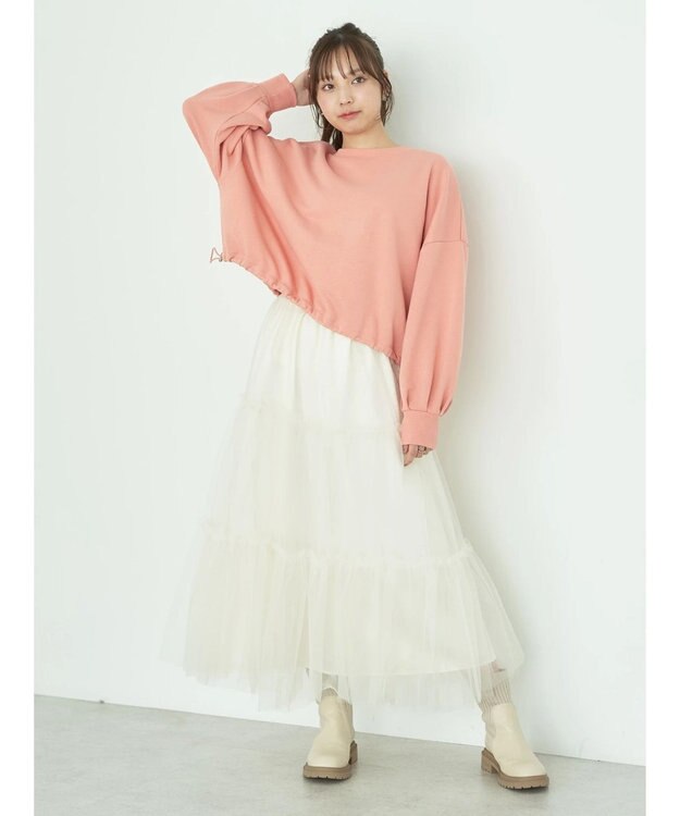 earth music&ecology 裏毛ドロストプルオーバー Pink Orange