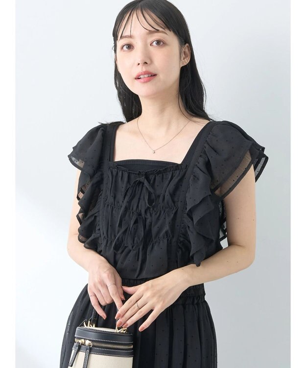 earth music&ecology フロッキードットフリルビスチェ Black