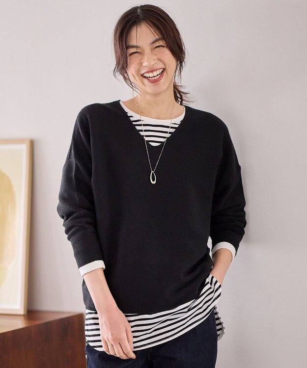 ANY 【洗濯機可】Ｖネックラメガーターニット ブラック