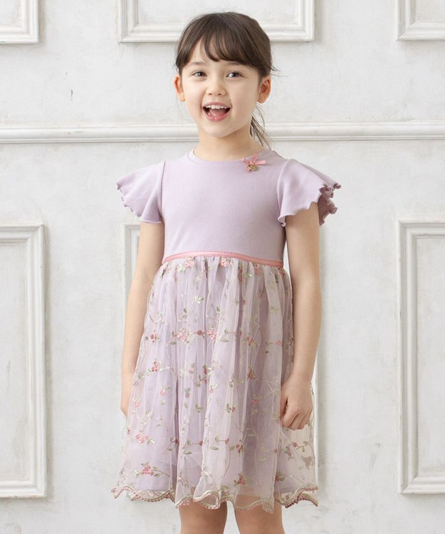 ANY KIDS 刺繍チュールガーリー ワンピース ラベンダー