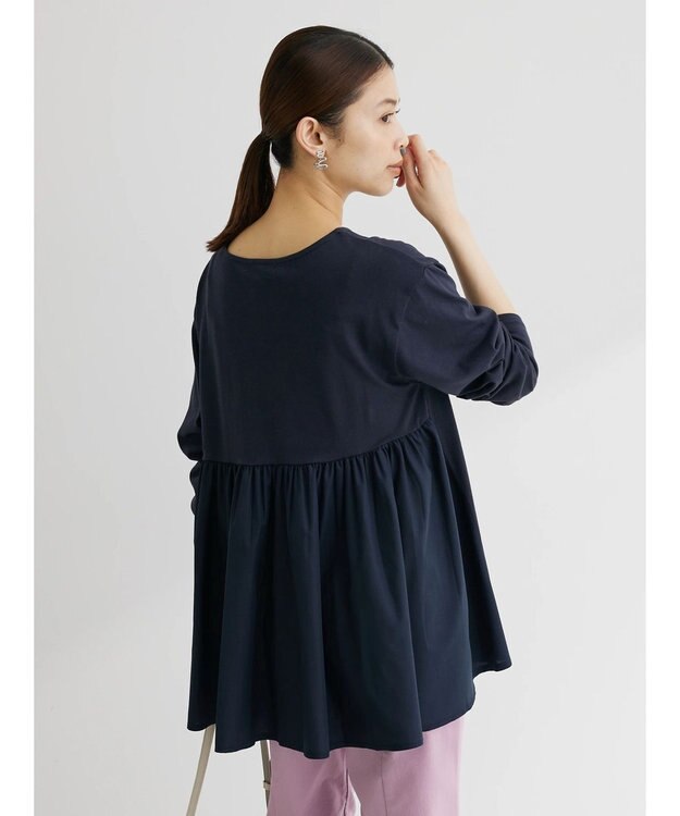 Green Parks バックギャザー布帛切替プルオーバー Navy