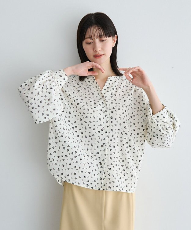 YECCA VECCA 2wayボリューム袖花柄ブラウス Off White