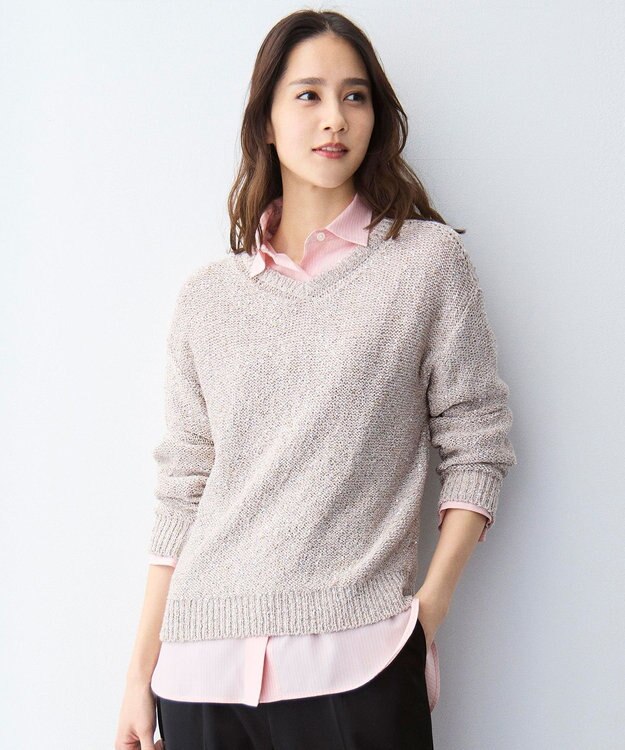 自由区 L 【1枚で華やぐ】ラメノットスパングル ニット ベージュ