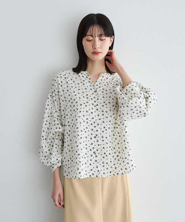 YECCA VECCA 2wayボリューム袖花柄ブラウス Off White