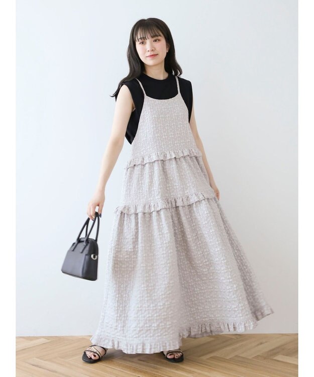 Green Parks ・Ｐｅｔｉｔ　Ｆｌｅｕｒフラワージャカードキャミワンピ Light Gray