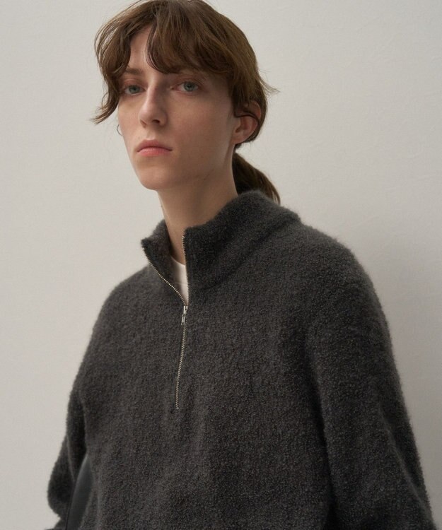 ATON KID MOHAIR LOOP | ハーフジップセーター GRAY