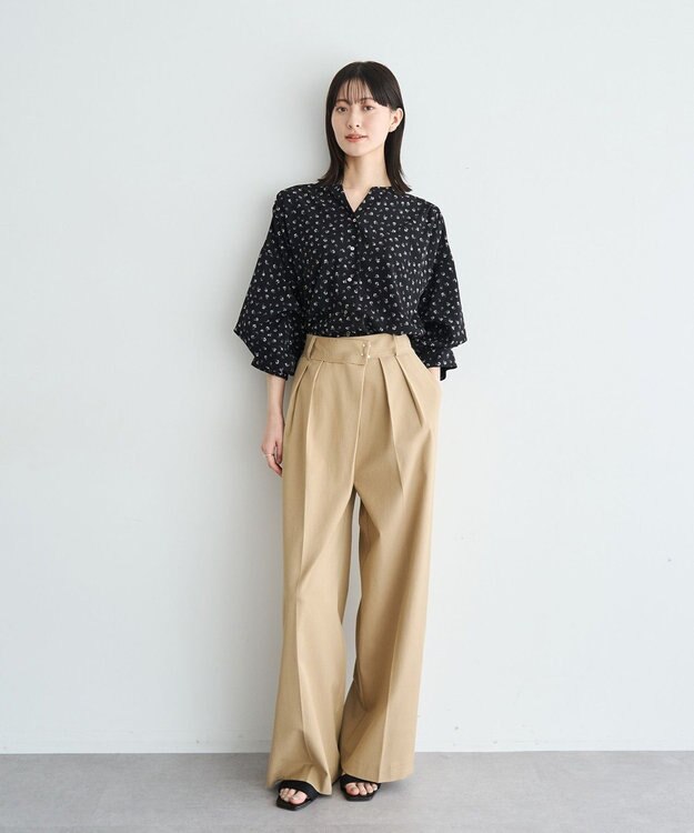 YECCA VECCA 2wayボリューム袖花柄ブラウス Black