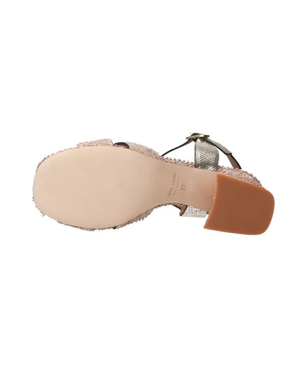 INTER-CHAUSSURES 【DUCCIO DEL DUCA】異素材コンビチャンキーヒールサンダル ベージュコンビ