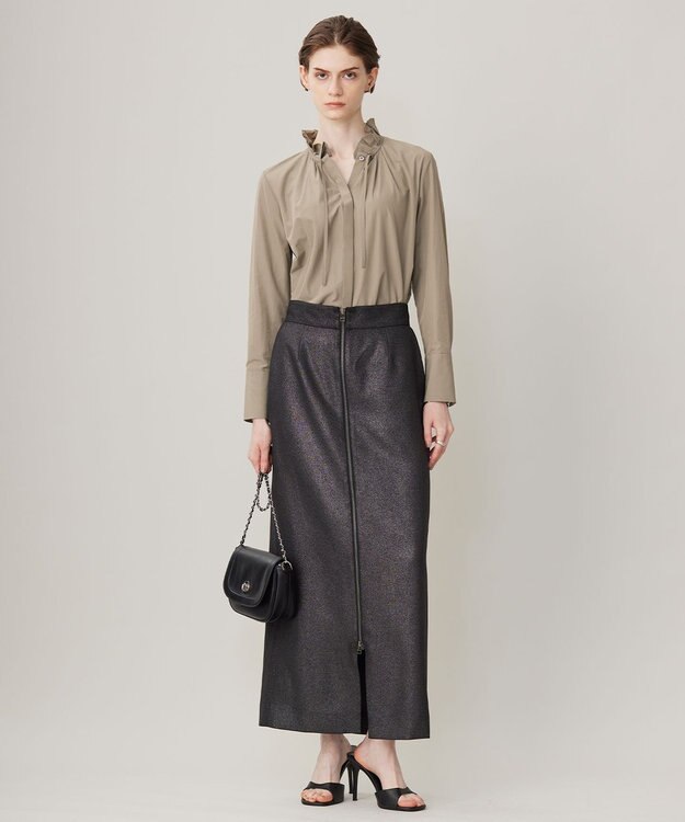 ICB 【洗える】コットンナイロンタイプライター デザインカラーブラウス フォーン系