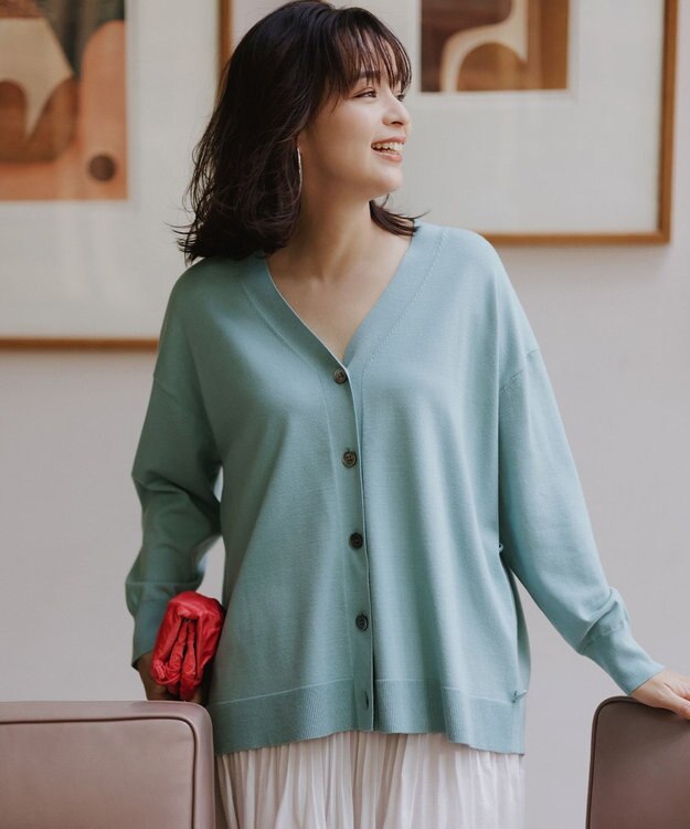 組曲 【加藤ローサさん着用 / 2WAY】スムースストレッチカシュクール カーディガン スモーキーグリーン系
