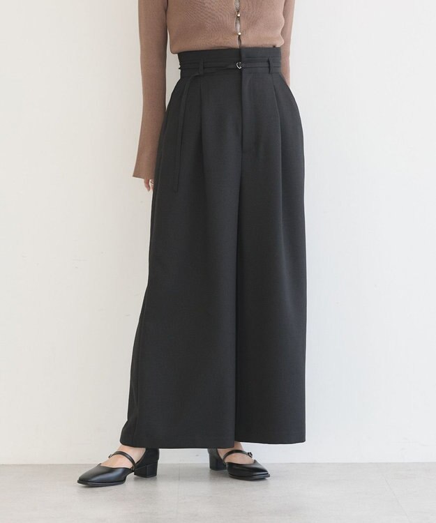 earth music&ecology ベルト付きワイドパンツ Black