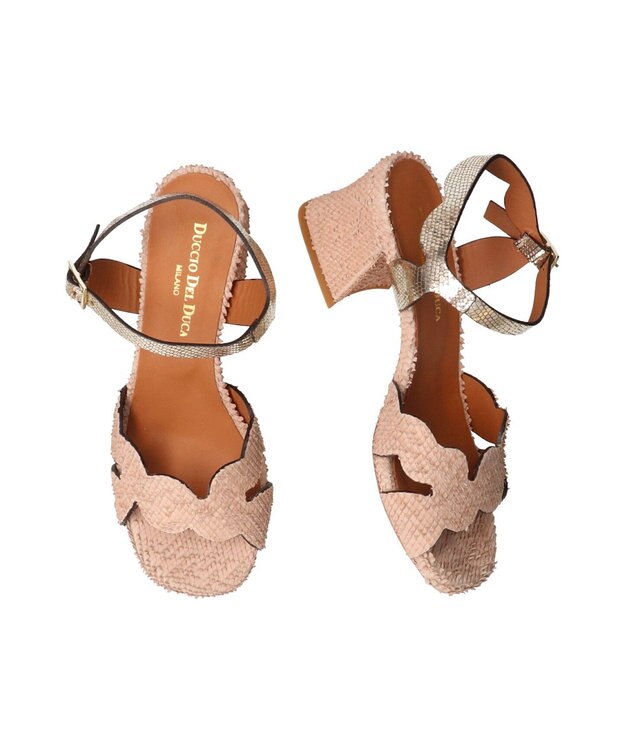 INTER-CHAUSSURES 【DUCCIO DEL DUCA】異素材コンビチャンキーヒールサンダル ベージュコンビ