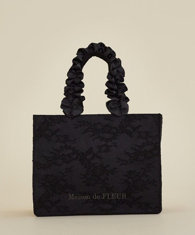 Maison de FLEUR レースフリルハンドルスクエアトートSバッグ Black