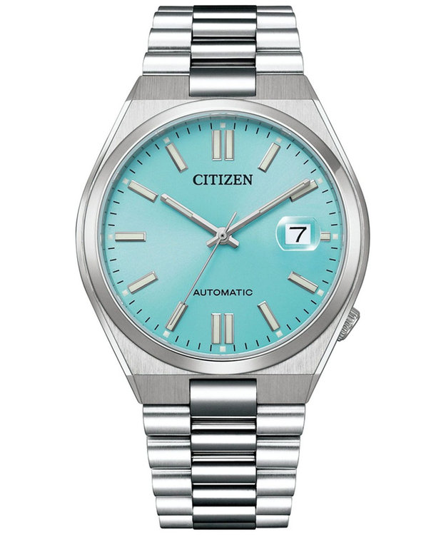 CITIZEN 【“TSUYOSA”Collection】スポーティなケース形状と腕なじみの良い3列バンドで付け心地の良さにもこだわったメカニカルウオッチ ブルー
