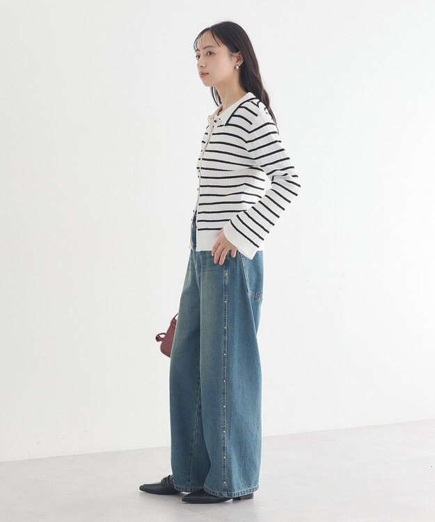 earth music&ecology レギュラーカラーニットカーディガン Border Black