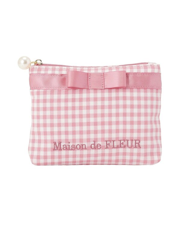 Maison de FLEUR ギンガムチェックスクエアポーチ Pink