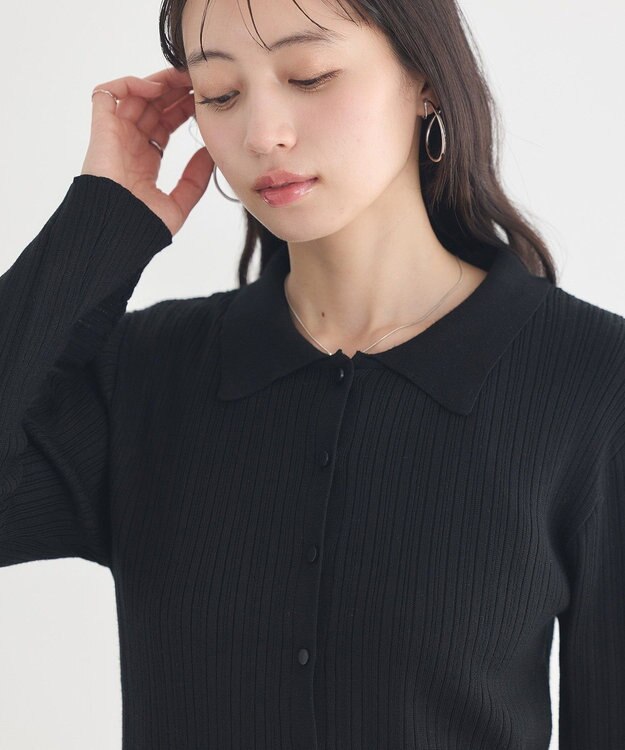 earth music&ecology レギュラーカラーニットカーディガン Black