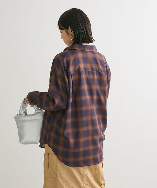 Green Parks オンブレーチェックライトシャツ Brown