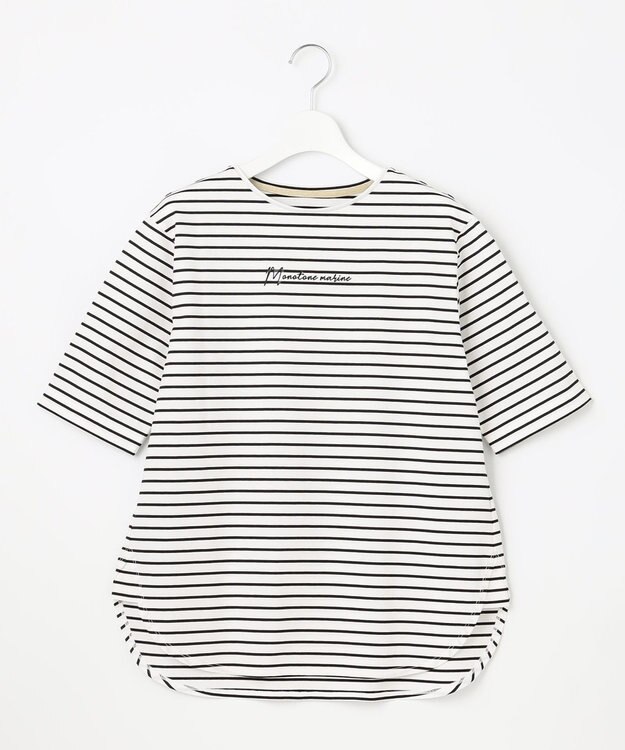 自由区 L 【洗える】Marine半袖 ロゴTシャツ [WEB限定]ボーダー×ブラック刺繍