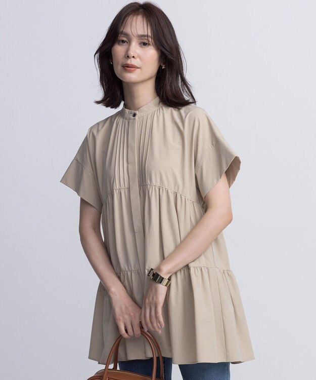 組曲 S スーパーライトストレッチティアード ブラウス ベージュ系