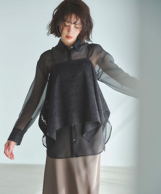 ICB ドライシアーオーガンジー シャツ ブラック