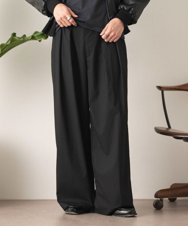 WEGO 【セットアップ対応】2タックバギースラックス ブラックストライプ